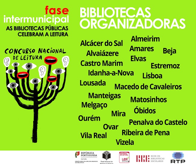 Cartaz com os nomes das bibliotecas onde decorrerá a fase intermunicipal